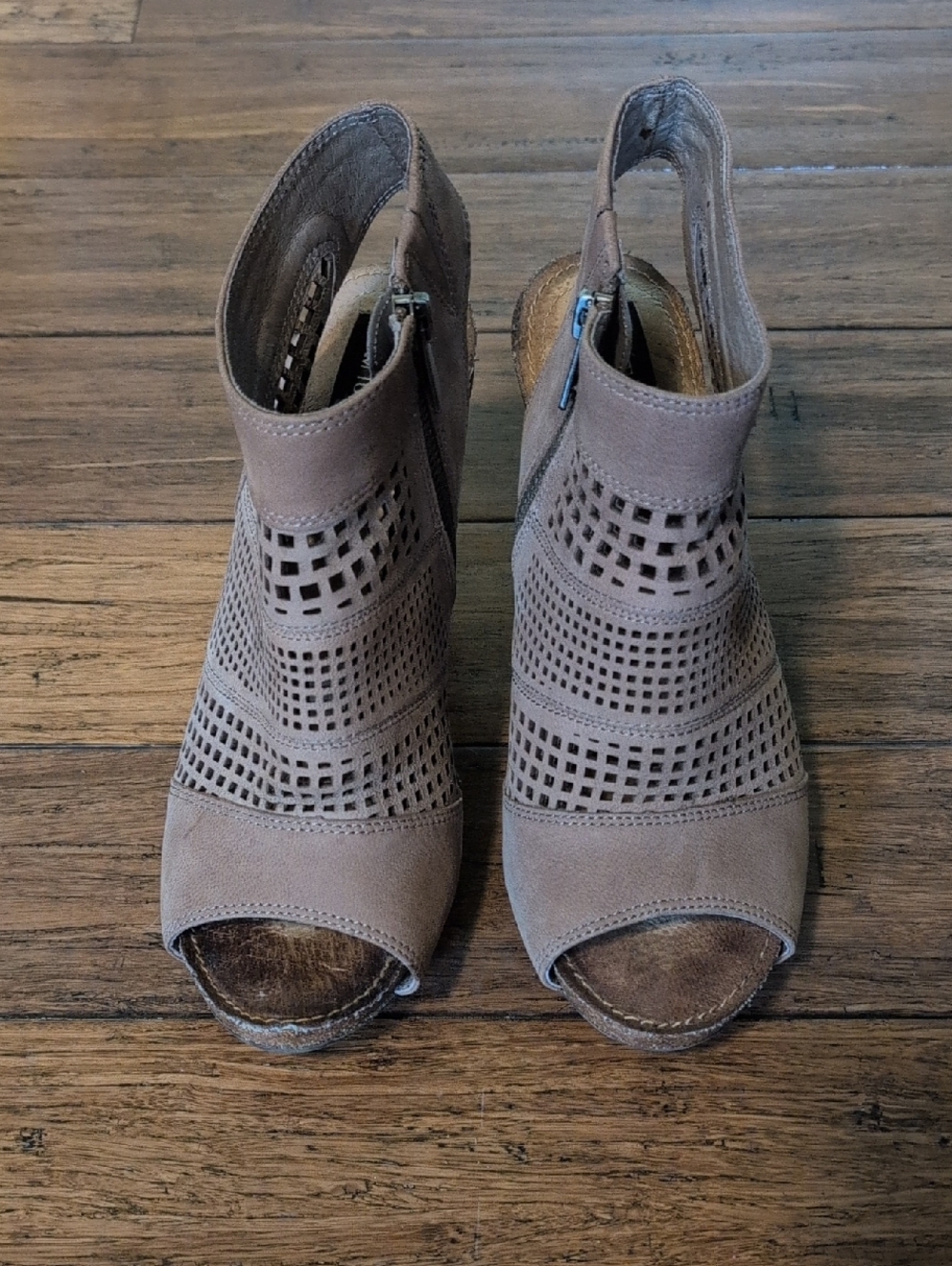 Adam Tucker Taupe Cutout Peep-Toe Booties